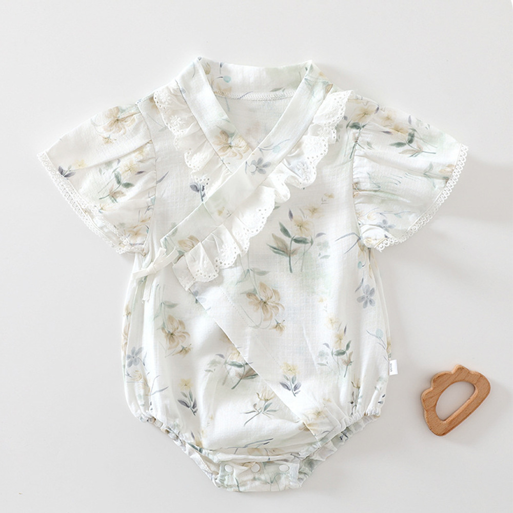 Bamboo Bodysuit Baby - Baby meisje bodysuits zomer bloemen ruches
