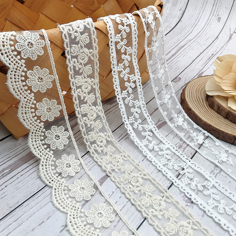 Baby Clothing Material - 3 Yards/Lot Borduren Wit Beige Katoenen